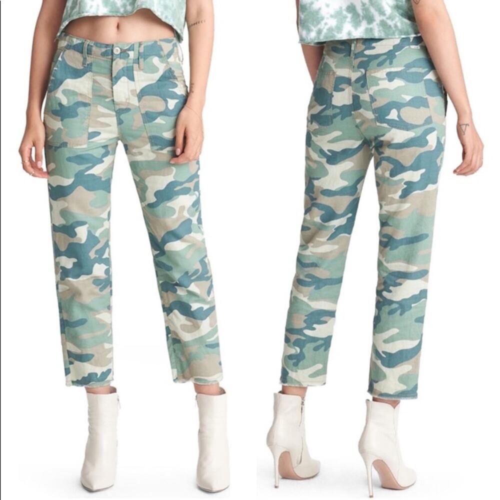 Mother Cropped Pants Camo Cotton Blend Lightweight